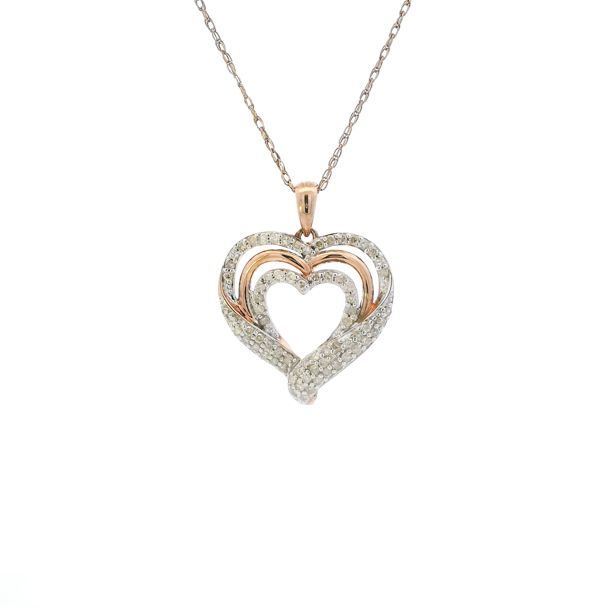 Silver Rose Gold Tone Diamond Heart Pendant & 18" Rose Gold Tone Chain - 0.46ct