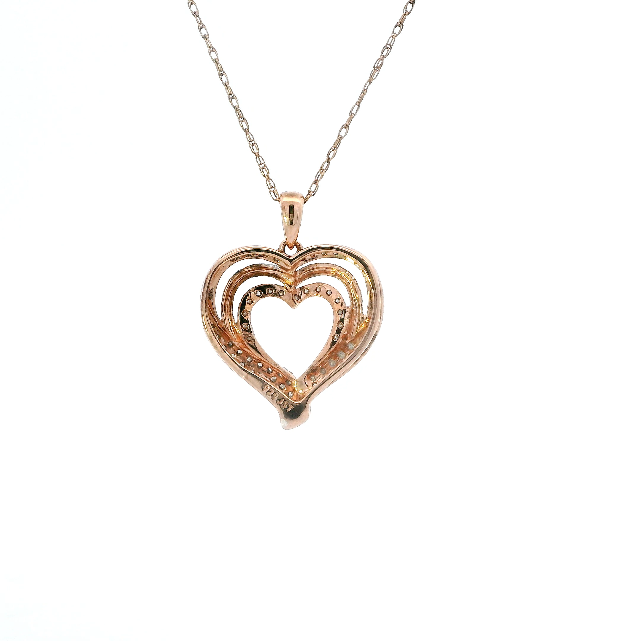 Silver Rose Gold Tone Diamond Heart Pendant & 18