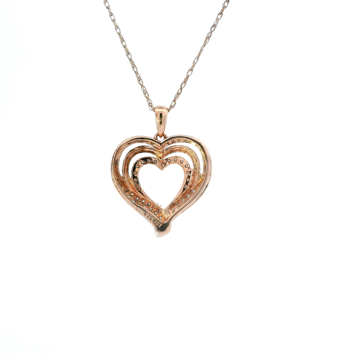 Silver Rose Gold Tone Diamond Heart Pendant & 18" Rose Gold Tone Chain - 0.46ct