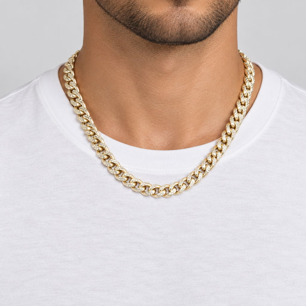 Silver 24" Diamond Cut Gold Tone Cuban Chain