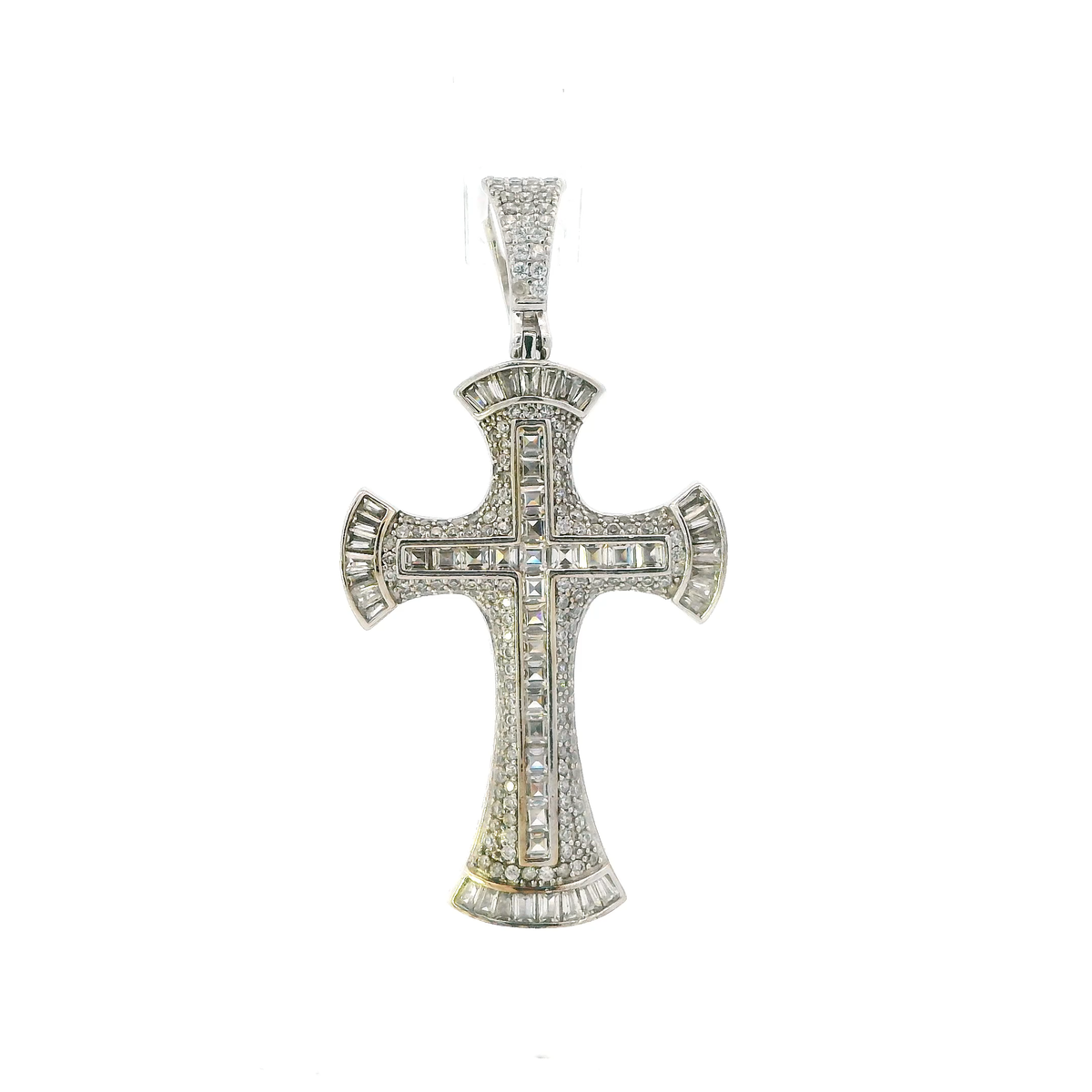 Silver Large Cz Cross Pendant
