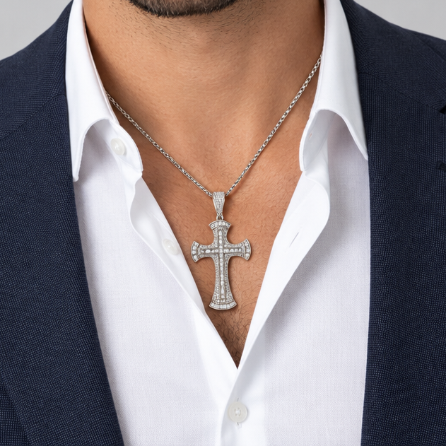 Silver Large Cz Cross Pendant