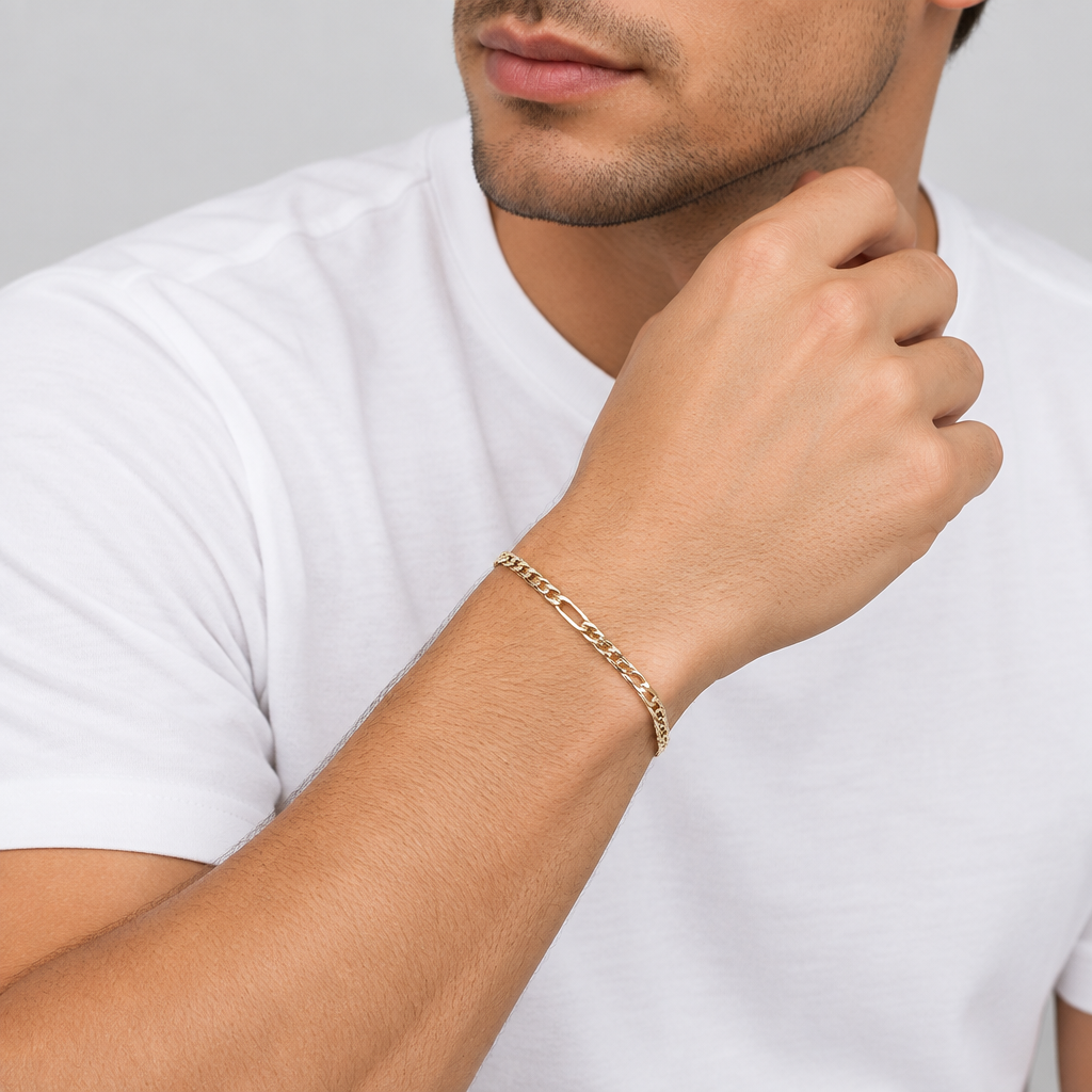 14K Yellow Gold 8.5" Semi Hollow Figaro Bracelet