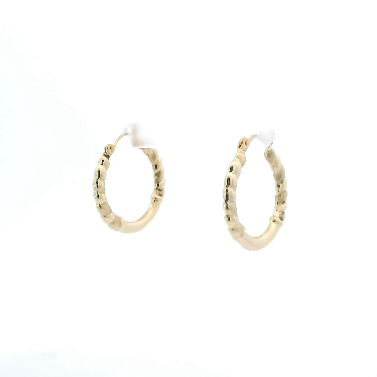 14K Yellow Gold Spiral & Plain Design Hoop Earrings