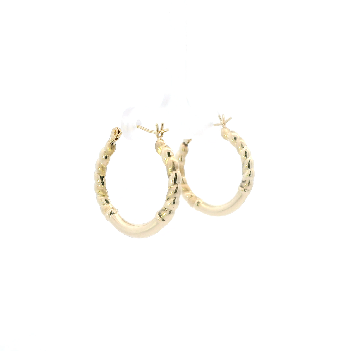 14K Yellow Gold Spiral & Plain Design Hoop Earrings