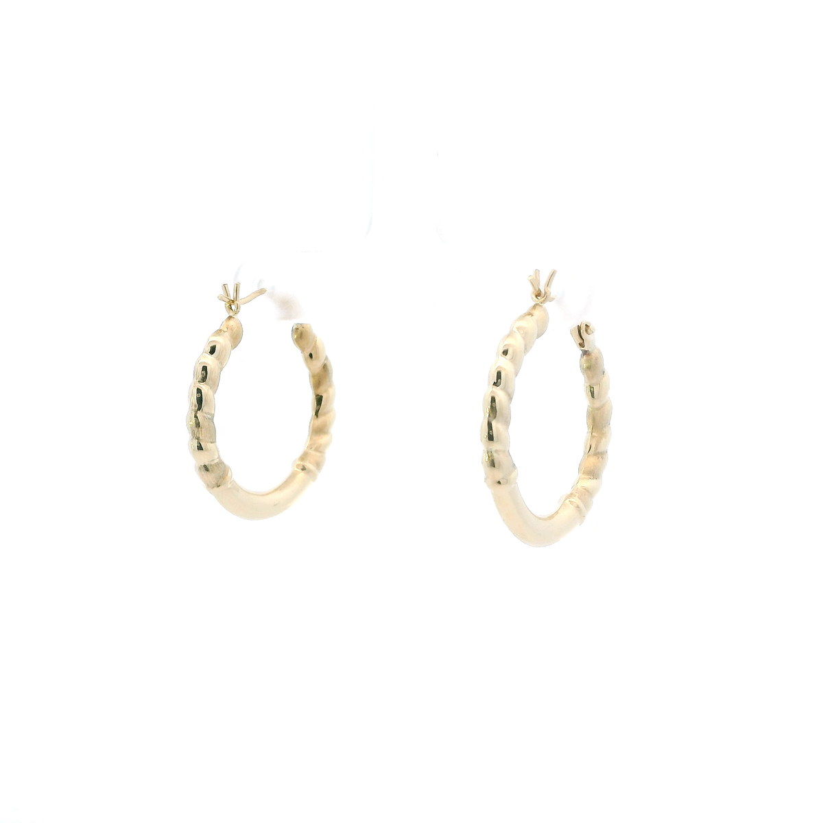 14K Yellow Gold Spiral & Plain Design Hoop Earrings