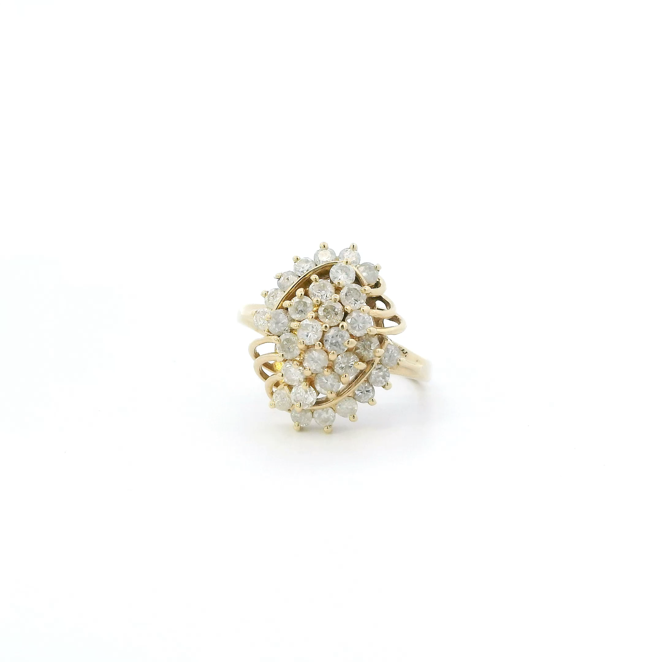 14K Yellow Gold Diamond Cluster Womens Ring - 1.68ct