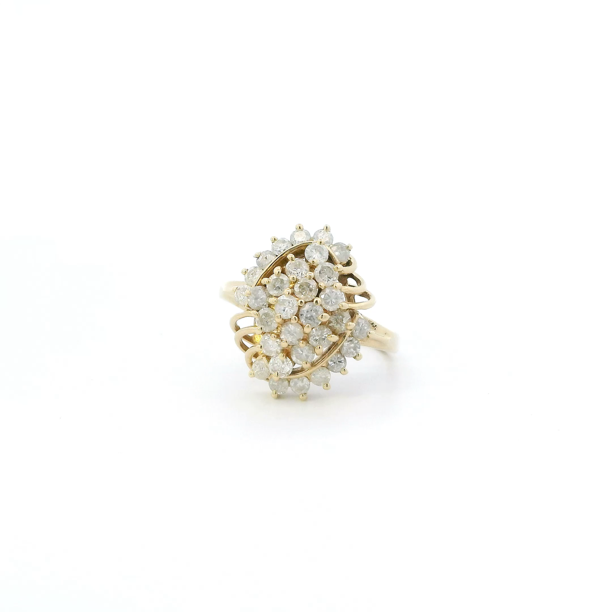 14K Yellow Gold Diamond Cluster Womens Ring - 1.68ct