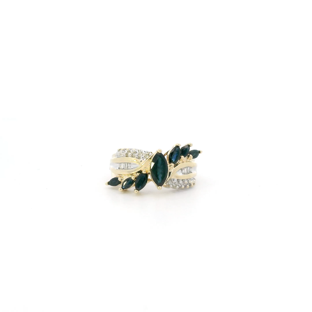 10K Yellow Gold Dark Blue Sapphire & Diamond Womens Ring