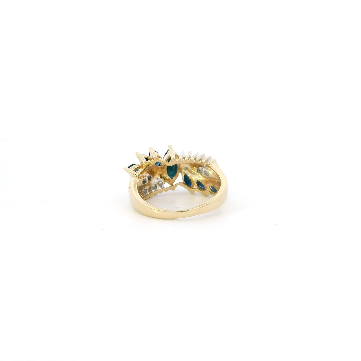 10K Yellow Gold Dark Blue Sapphire & Diamond Womens Ring