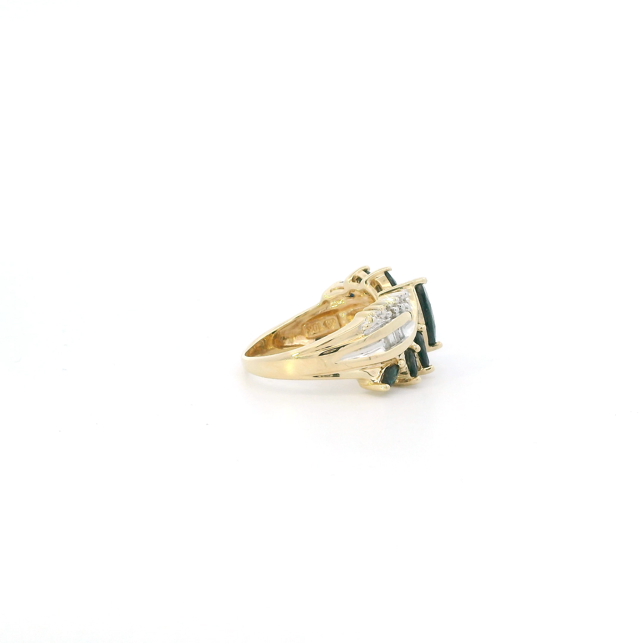 10K Yellow Gold Dark Blue Sapphire & Diamond Womens Ring