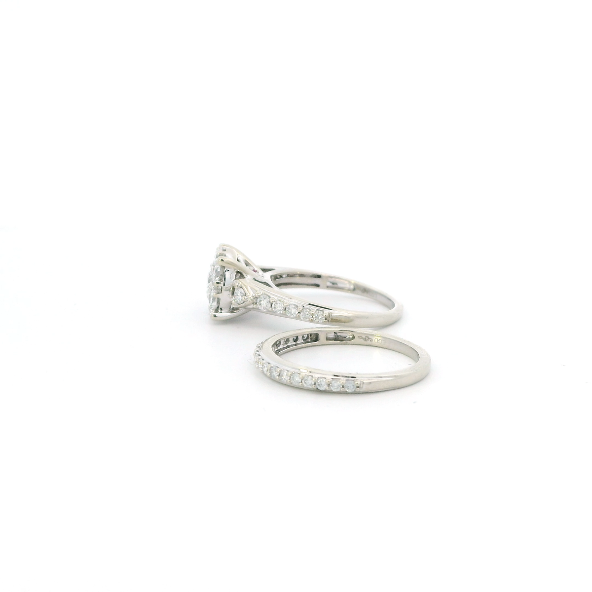 10K White Gold Lab Grown Diamond & Ruby Womens Engagement & Wedding Ring Set - 1.41ct