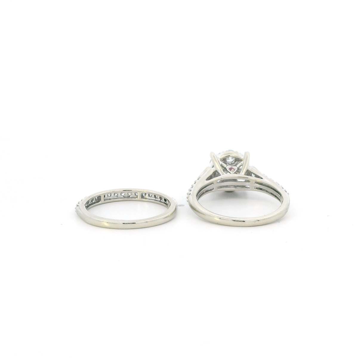 10K White Gold Lab Grown Diamond & Ruby Womens Engagement & Wedding Ring Set - 1.41ct