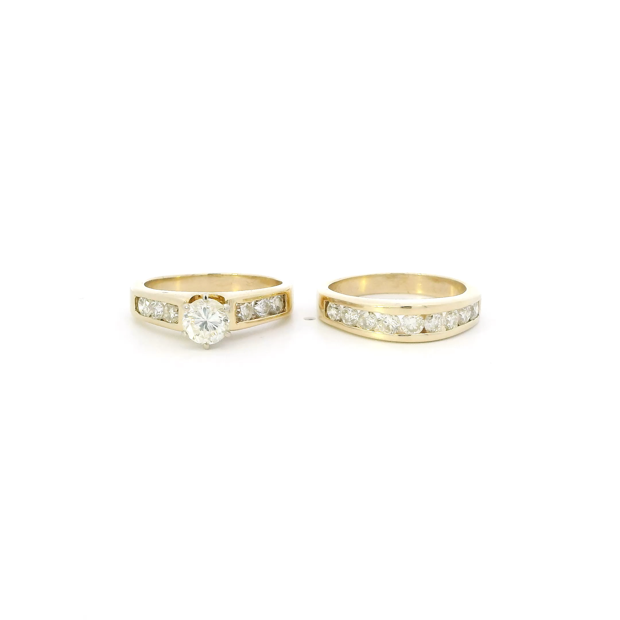 14K Yellow Gold Womens Diamond Engagement & Wedding Ring Set - 1.80ct