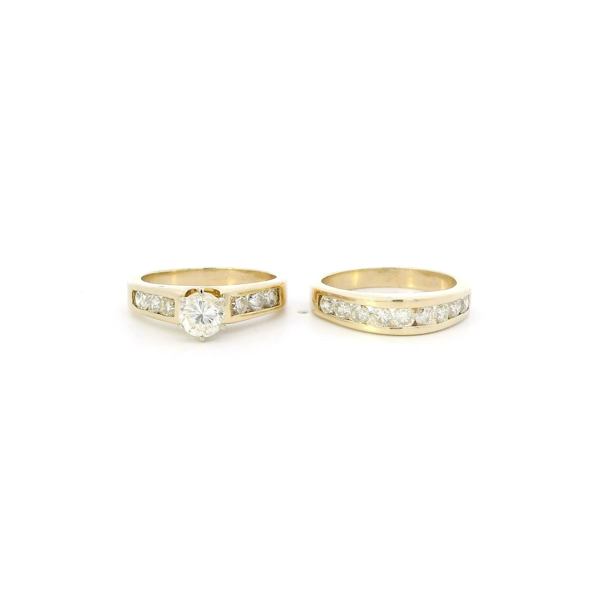 14K Yellow Gold Womens Diamond Engagement & Wedding Ring Set - 1.80ct