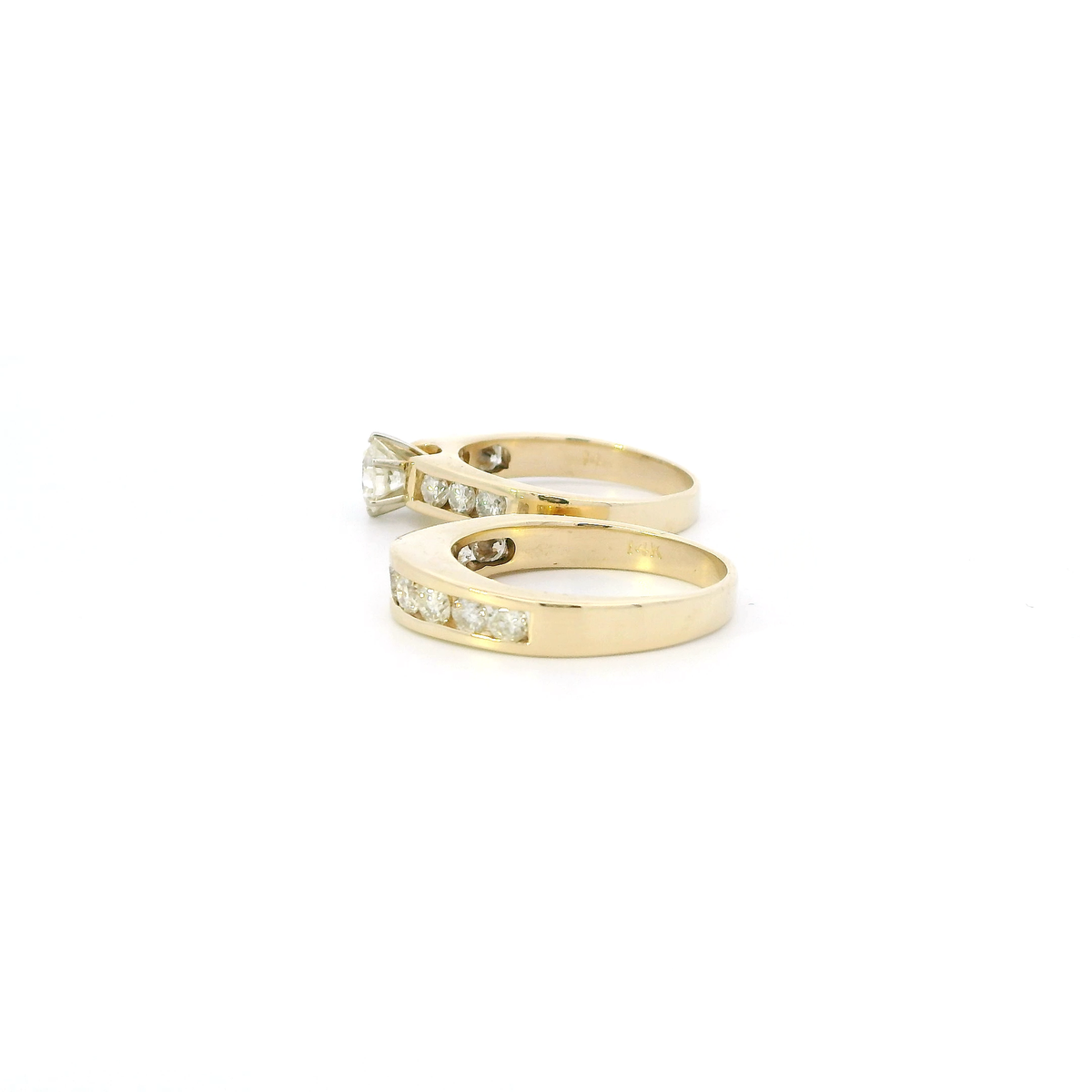 14K Yellow Gold Womens Diamond Engagement & Wedding Ring Set - 1.80ct
