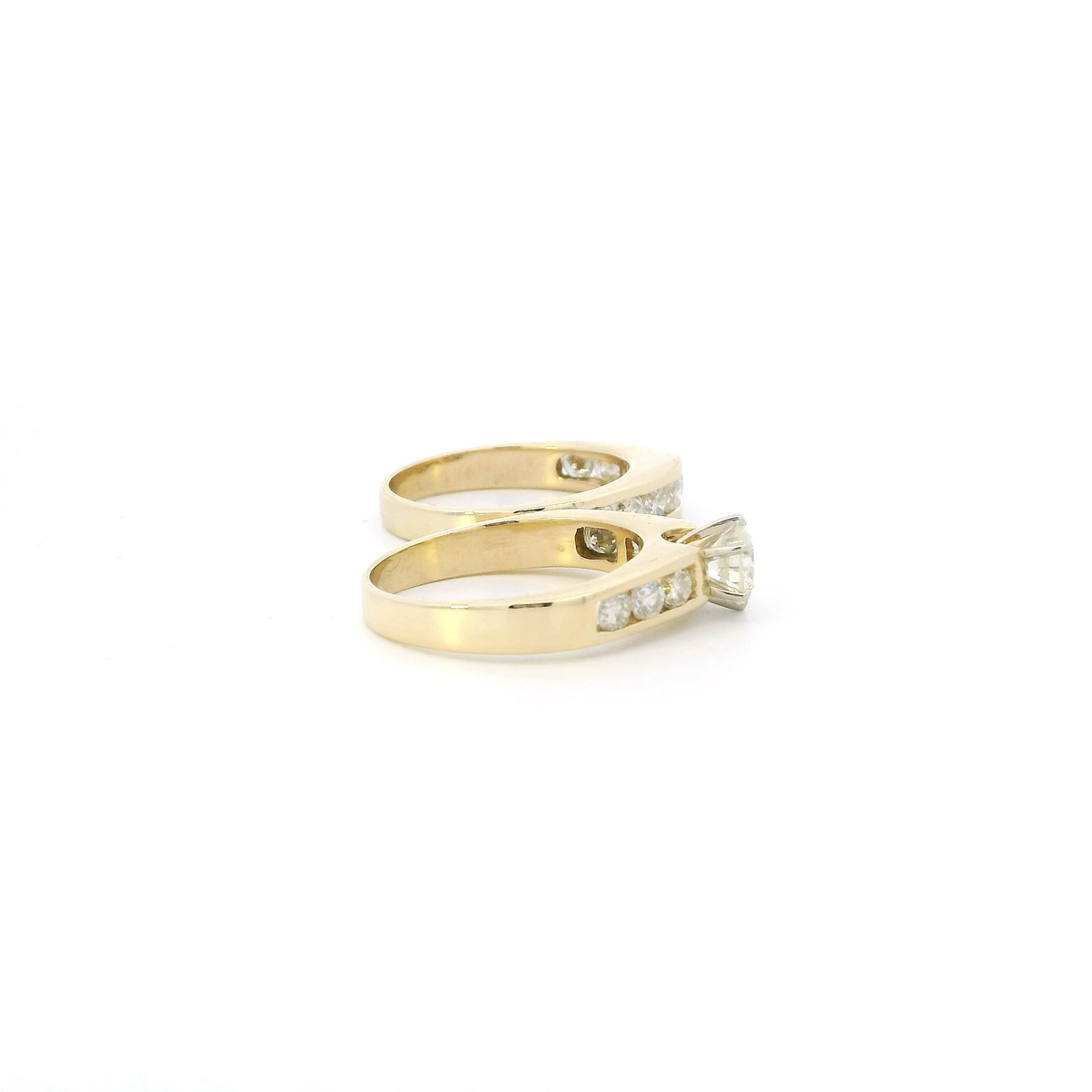 14K Yellow Gold Womens Diamond Engagement & Wedding Ring Set - 1.80ct