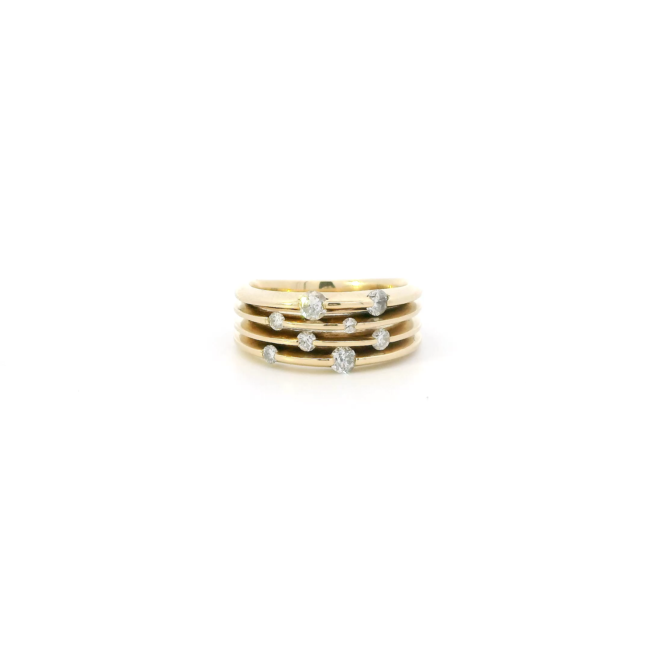 14K Yellow Gold Diamond Four Layered Womens Ring - 0.46ct
