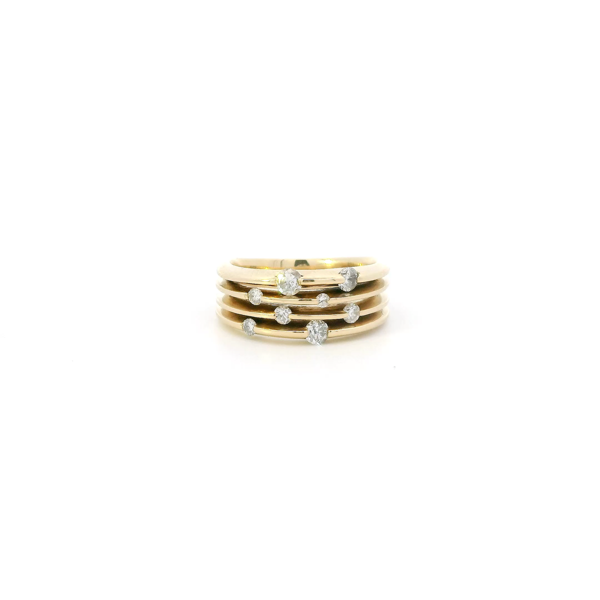 14K Yellow Gold Diamond Four Layered Womens Ring - 0.46ct