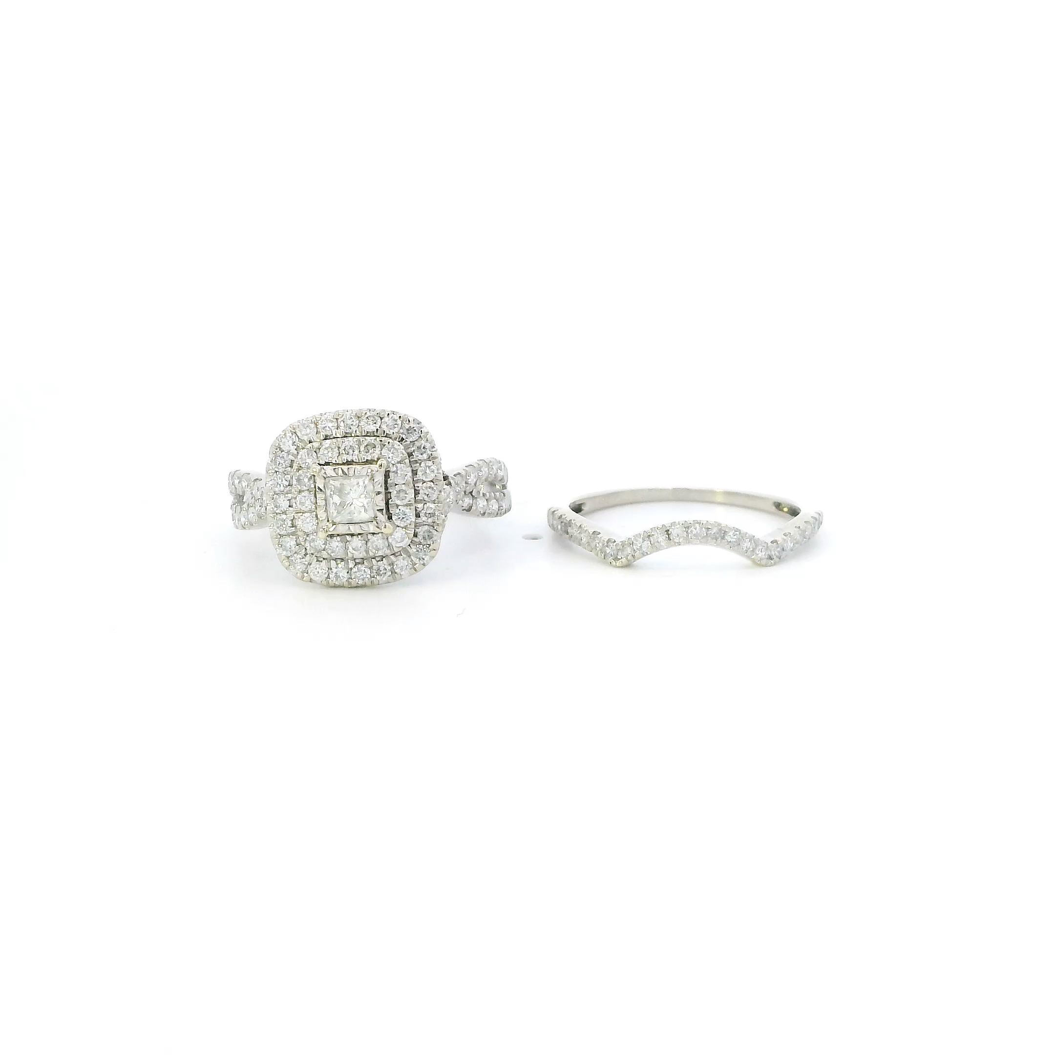 10K White Gold Diamond Womens Engagement & Wedding Ring Set - 0.55ct