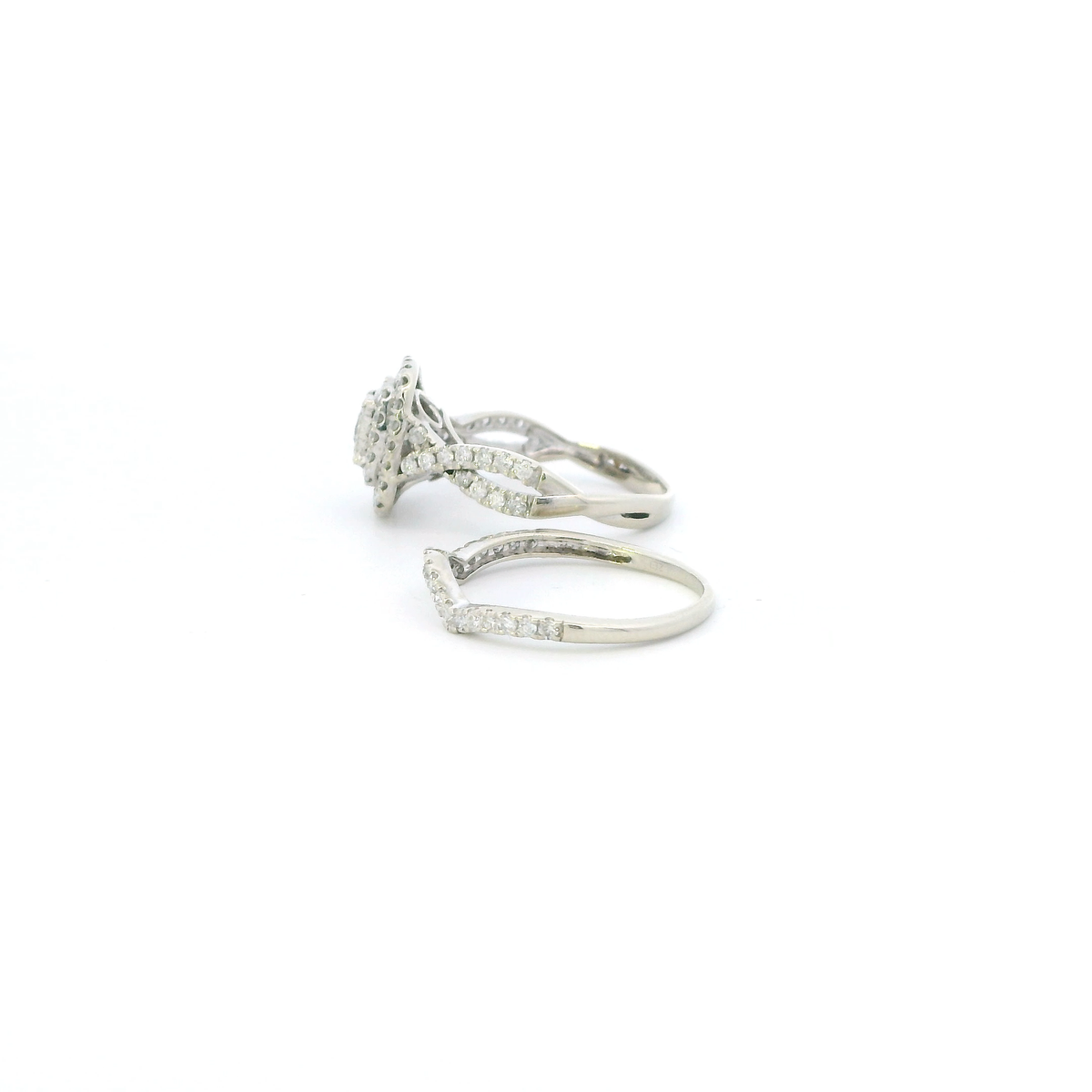 10K White Gold Diamond Womens Engagement & Wedding Ring Set - 0.55ct
