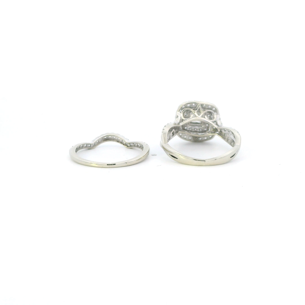 10K White Gold Diamond Womens Engagement & Wedding Ring Set - 0.55ct