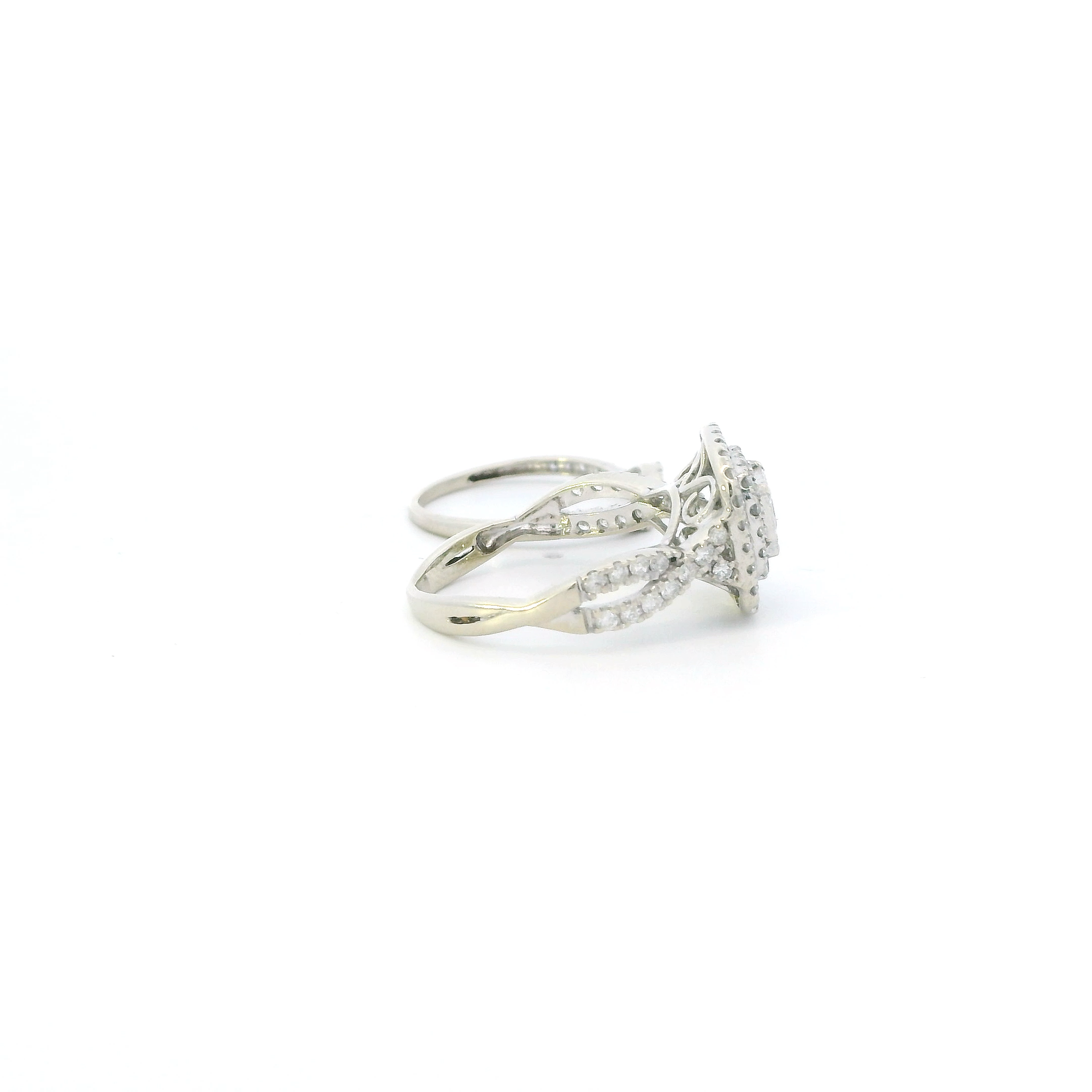 10K White Gold Diamond Womens Engagement & Wedding Ring Set - 0.55ct