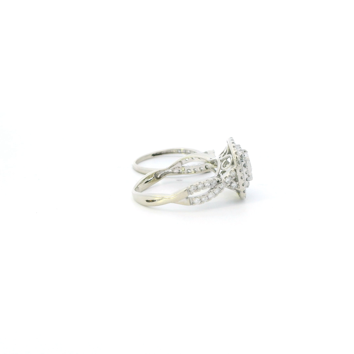 10K White Gold Diamond Womens Engagement & Wedding Ring Set - 0.55ct