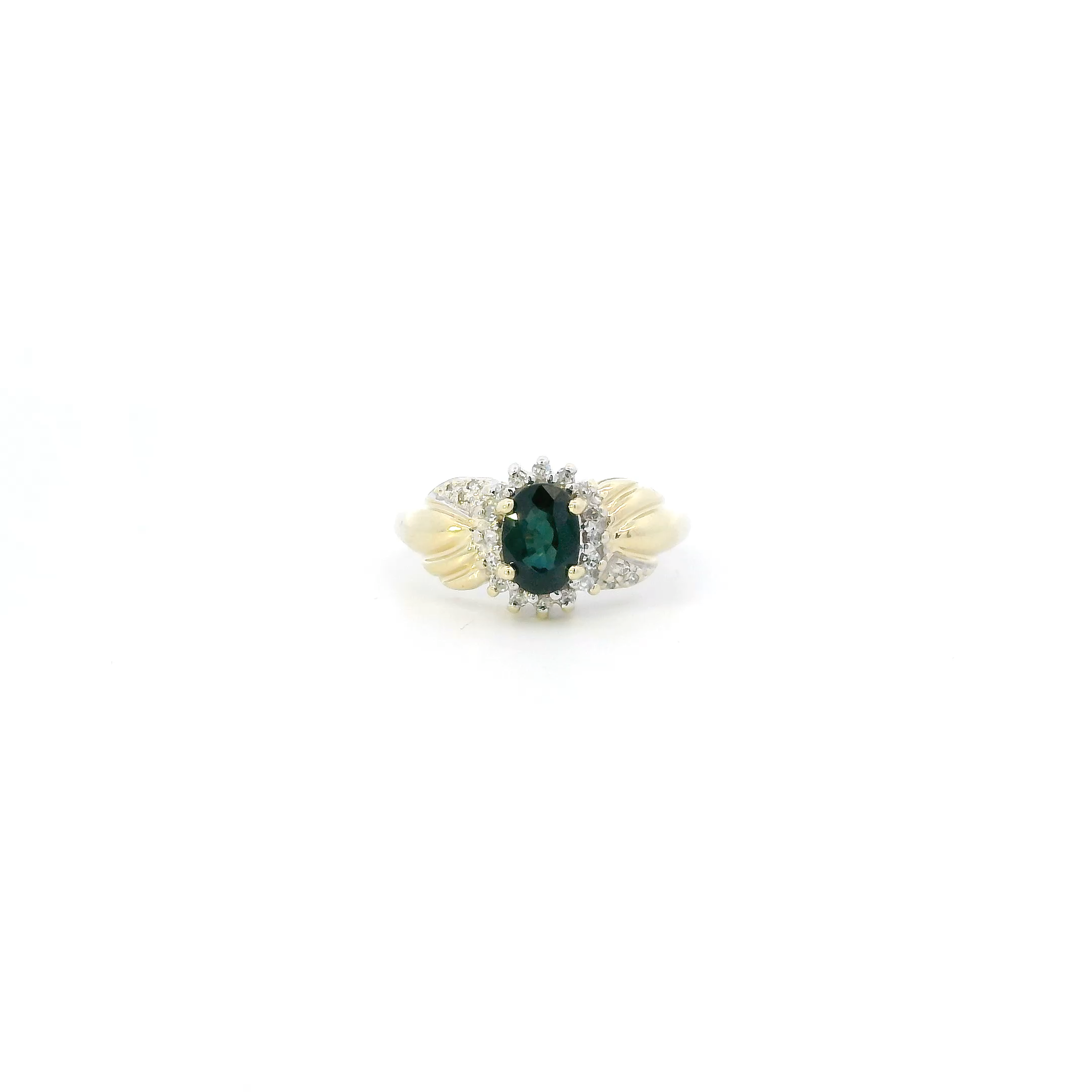 10K Yellow Gold Blue Sapphire & Diamond Womens Ring