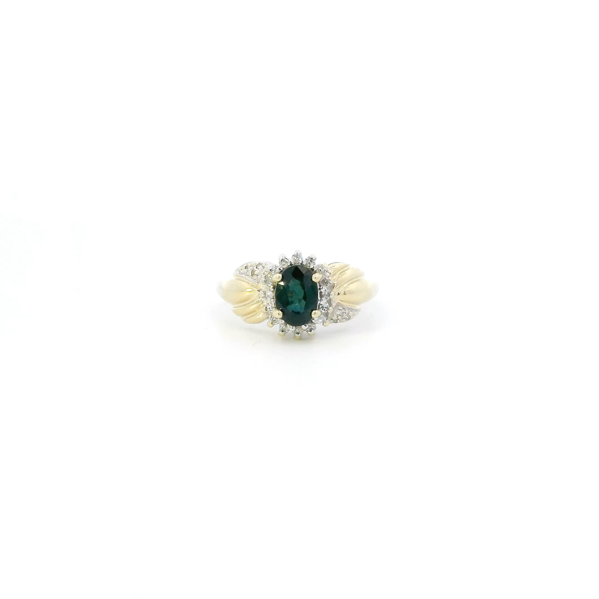 10K Yellow Gold Blue Sapphire & Diamond Womens Ring