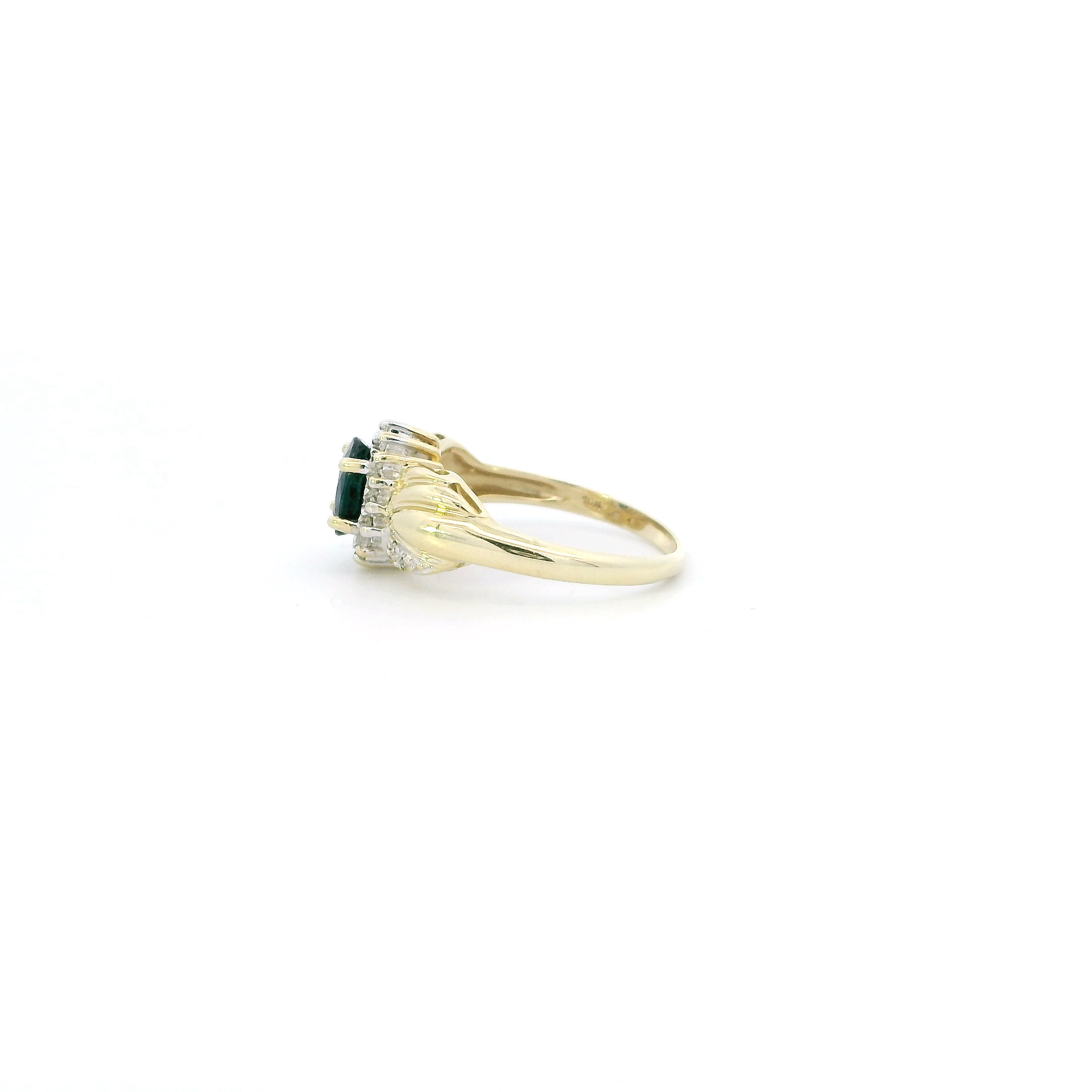10K Yellow Gold Blue Sapphire & Diamond Womens Ring