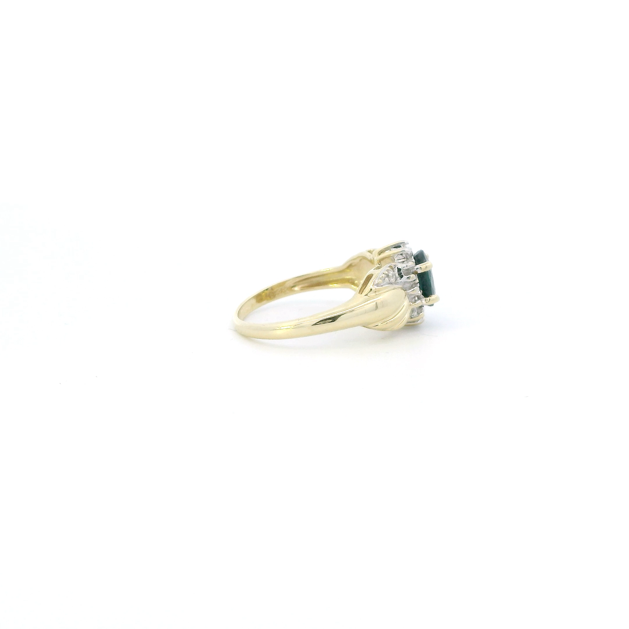 10K Yellow Gold Blue Sapphire & Diamond Womens Ring