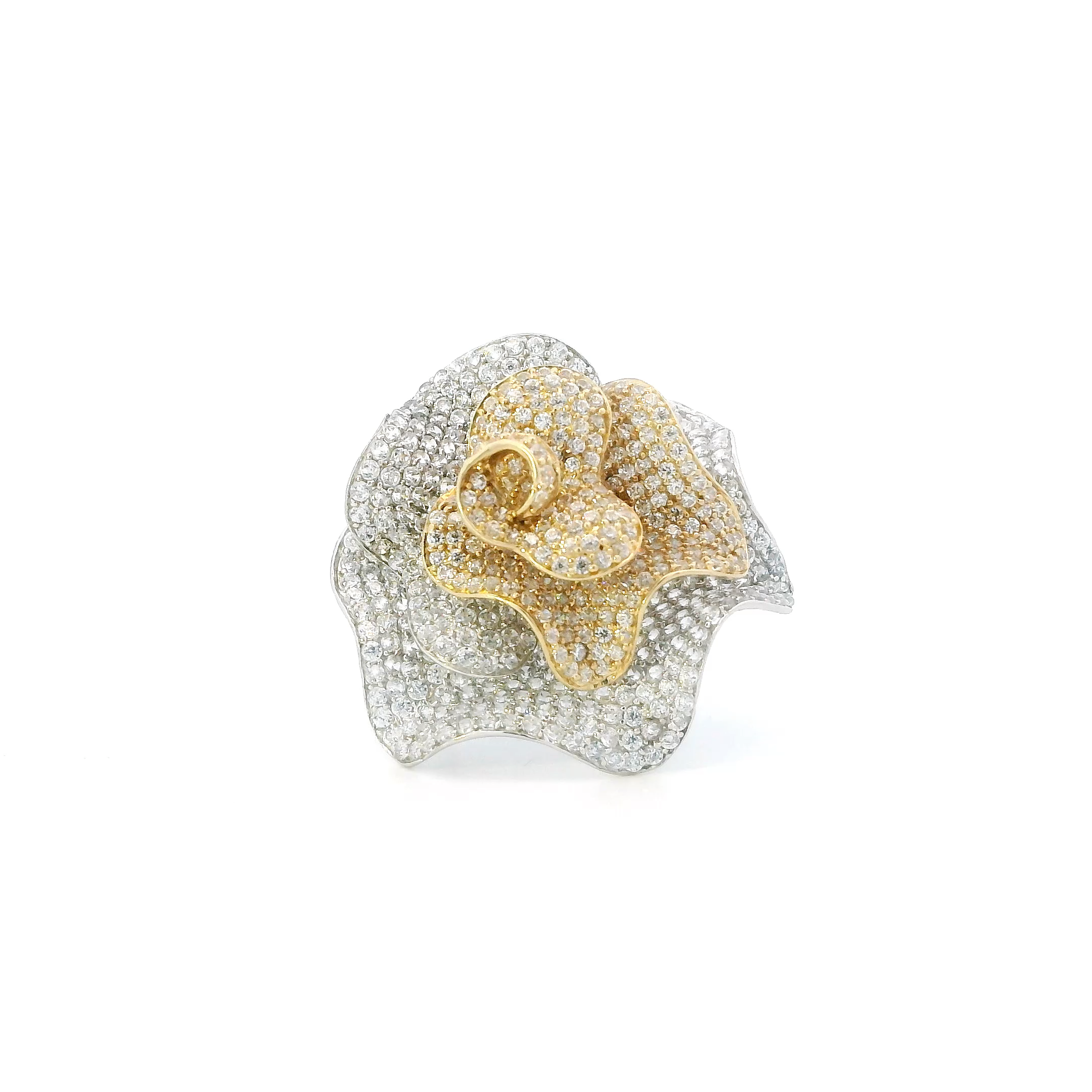 10K White Gold Pave Cz Flower Womens Ring