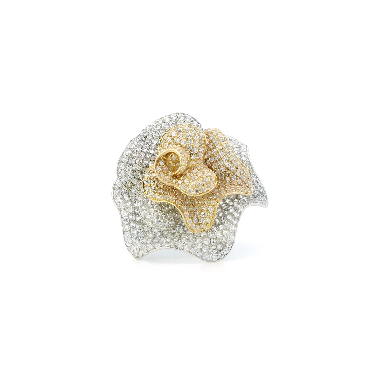10K White Gold Pave Cz Flower Womens Ring