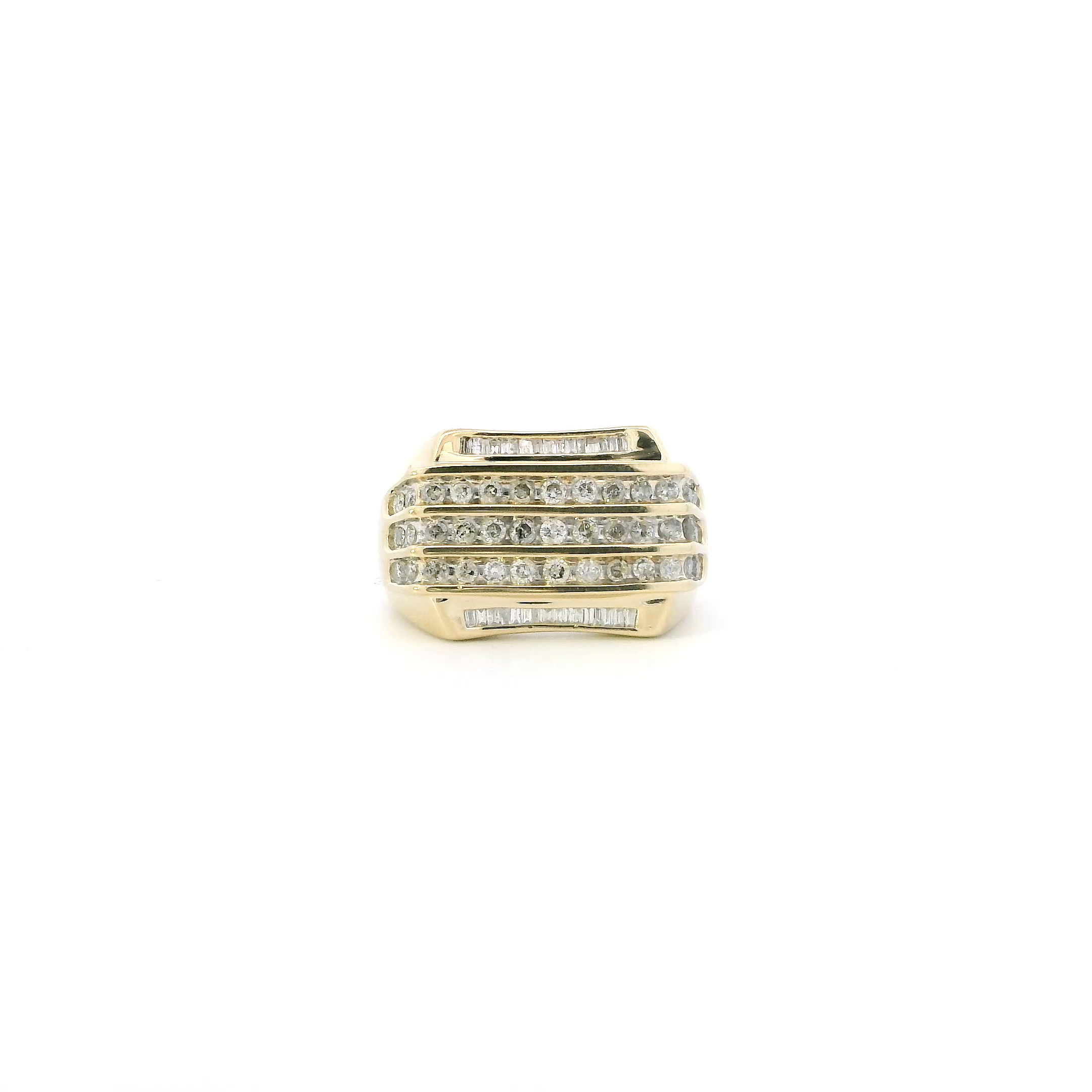 10K Yellow Gold Rectangle Diamond Mens Ring - 0.98ct