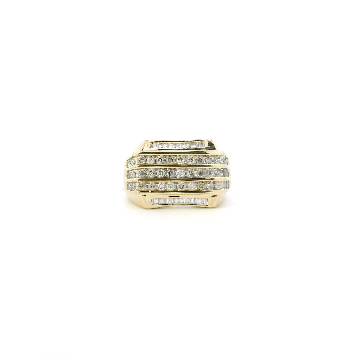 10K Yellow Gold Rectangle Diamond Mens Ring - 0.98ct