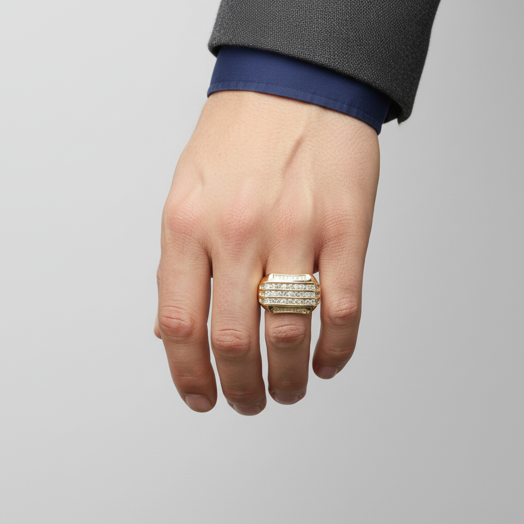 10K Yellow Gold Rectangle Diamond Mens Ring - 0.98ct