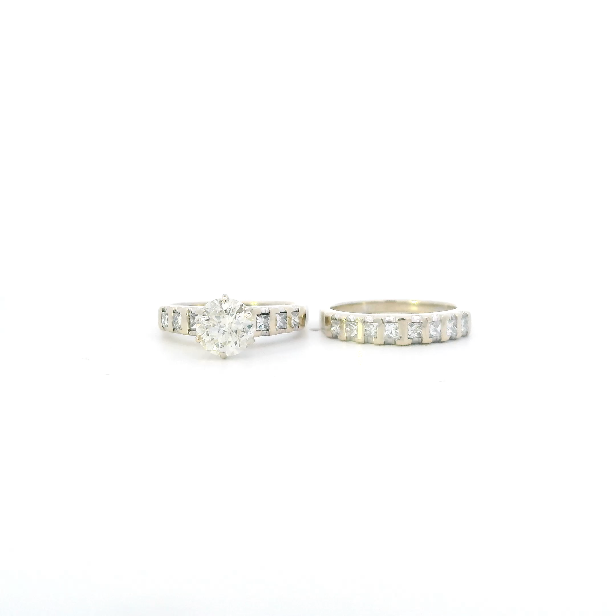 18K White Gold Womens Diamond Engagement & Wedding Ring Set - 1.96ct