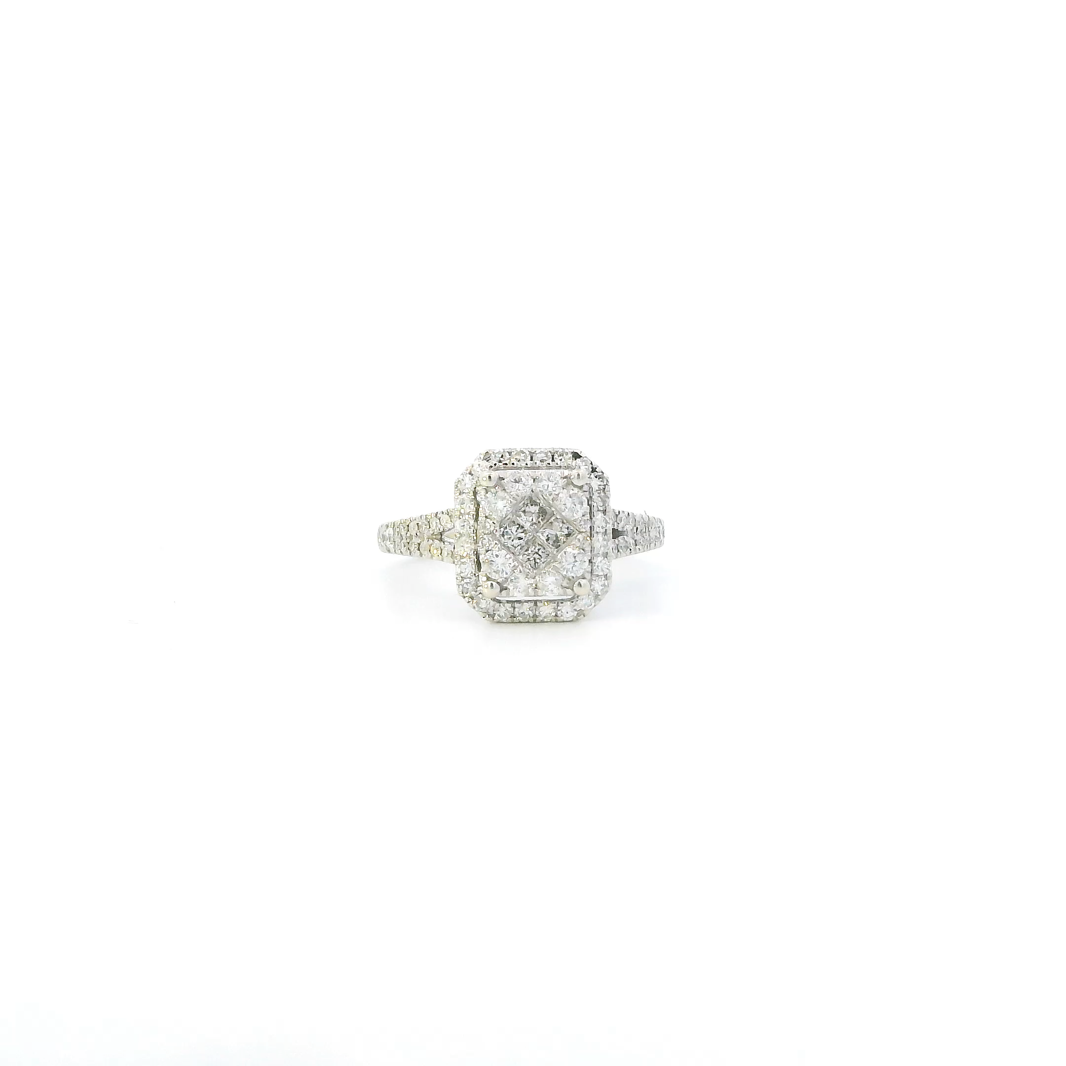 10K White Gold Square Diamond Womens Ring - 0.61ct