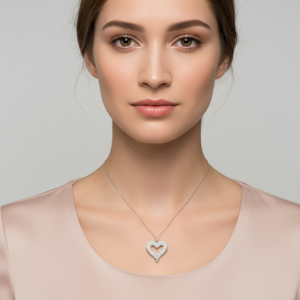 10K White Gold Heart Pendant - 0.10ct