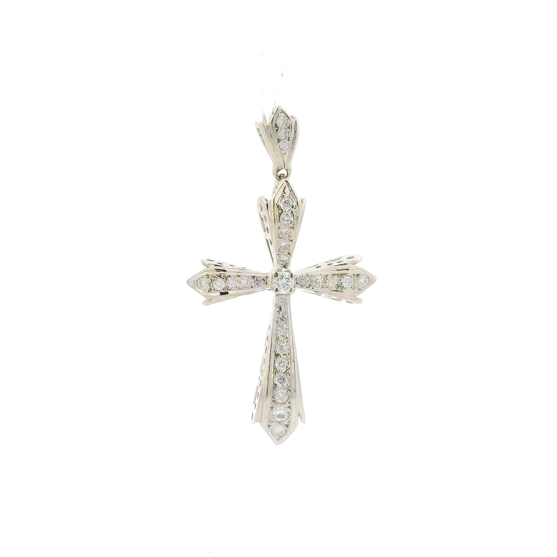 14K White Gold Diamond Cross Pendant - 0.53ct