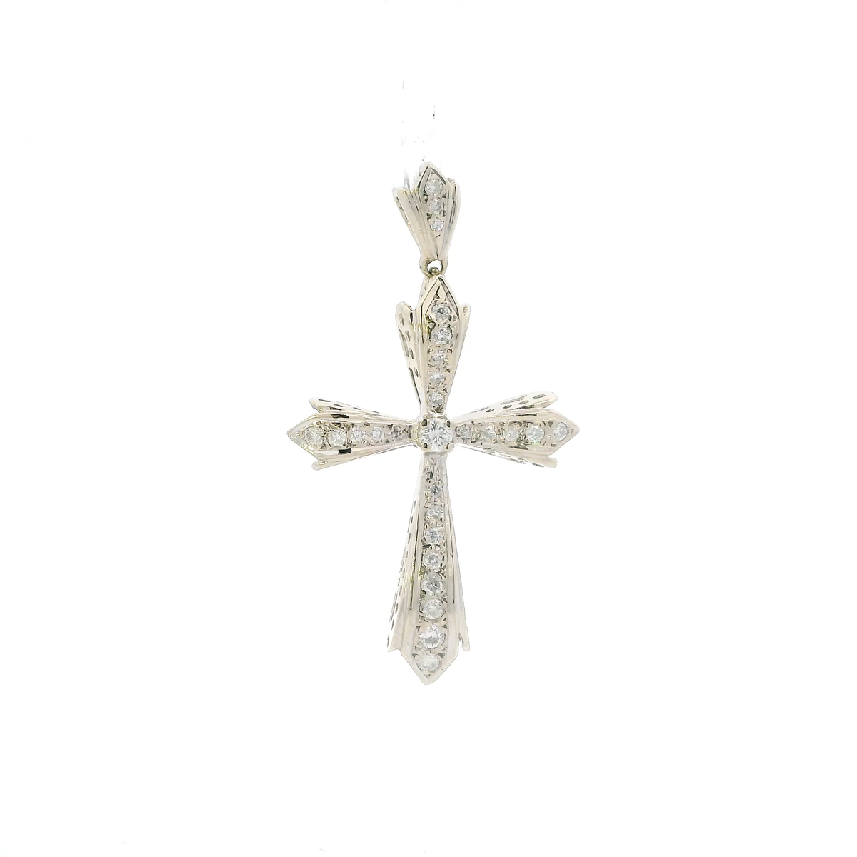 14K White Gold Diamond Cross Pendant - 0.53ct