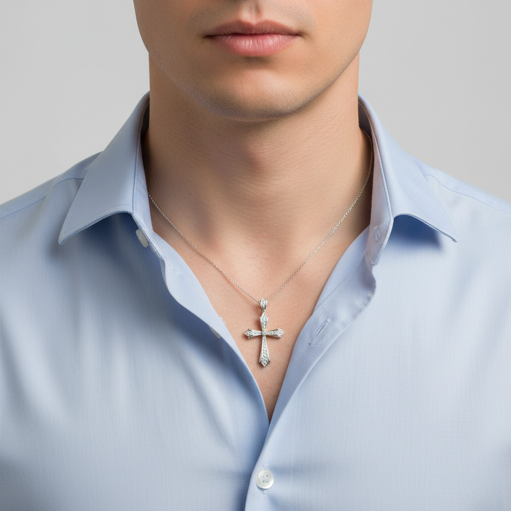 14K White Gold Diamond Cross Pendant - 0.53ct