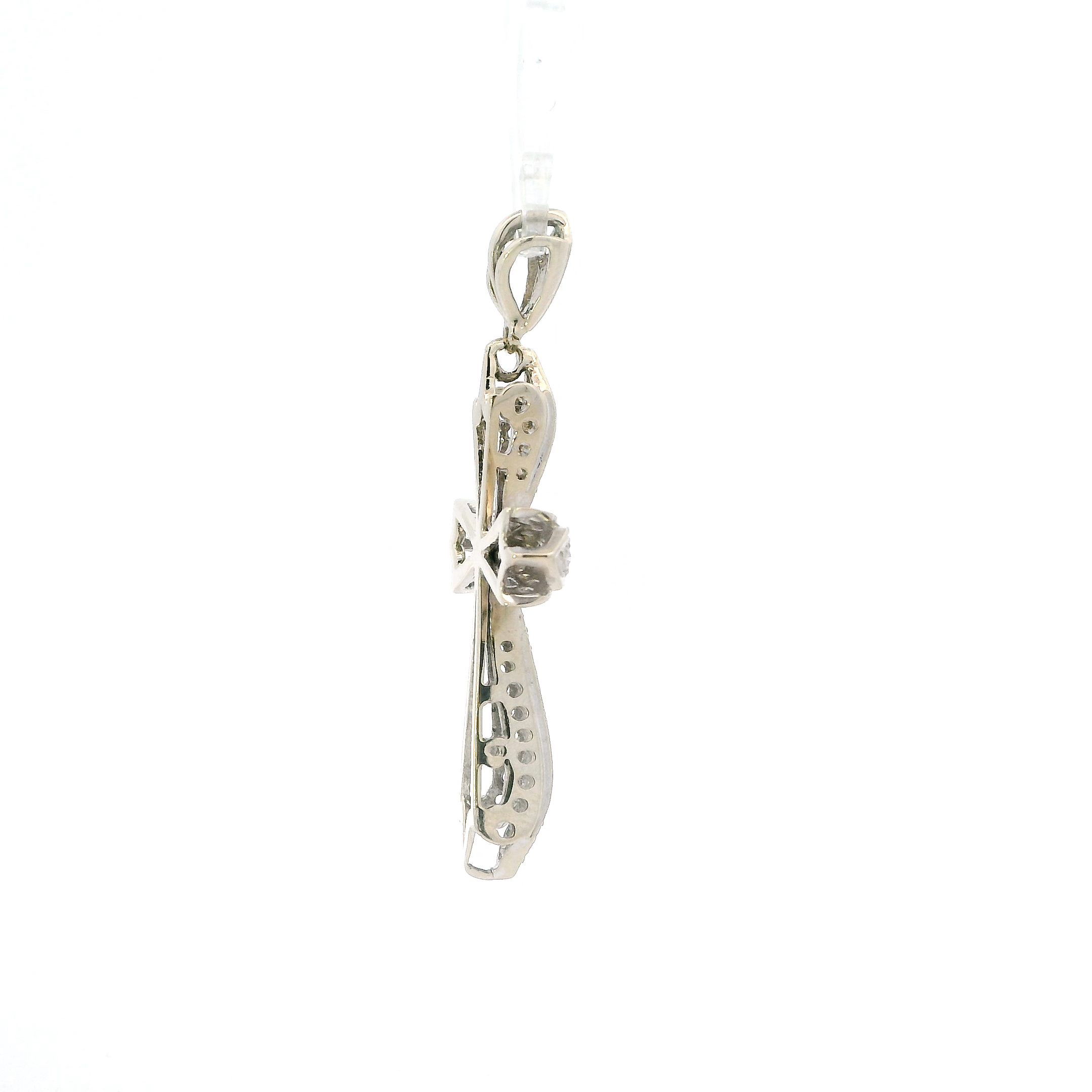 14K White Gold Diamond Cross Pendant - 0.53ct