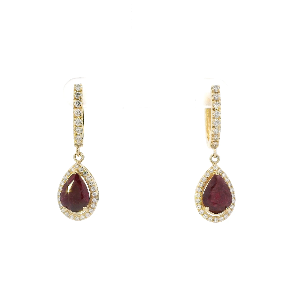 14K Yellow Gold Ruby & Diamond Dangle Earrings - 0.85ct