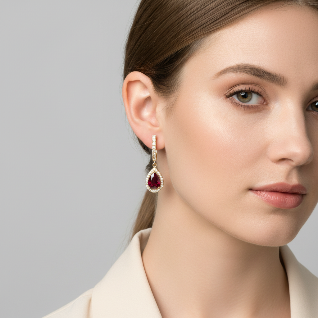 14K Yellow Gold Ruby & Diamond Dangle Earrings - 0.85ct
