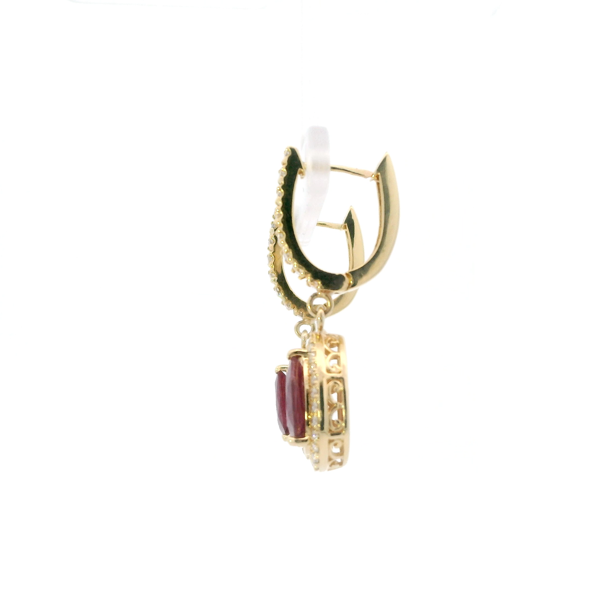 14K Yellow Gold Ruby & Diamond Dangle Earrings - 0.85ct