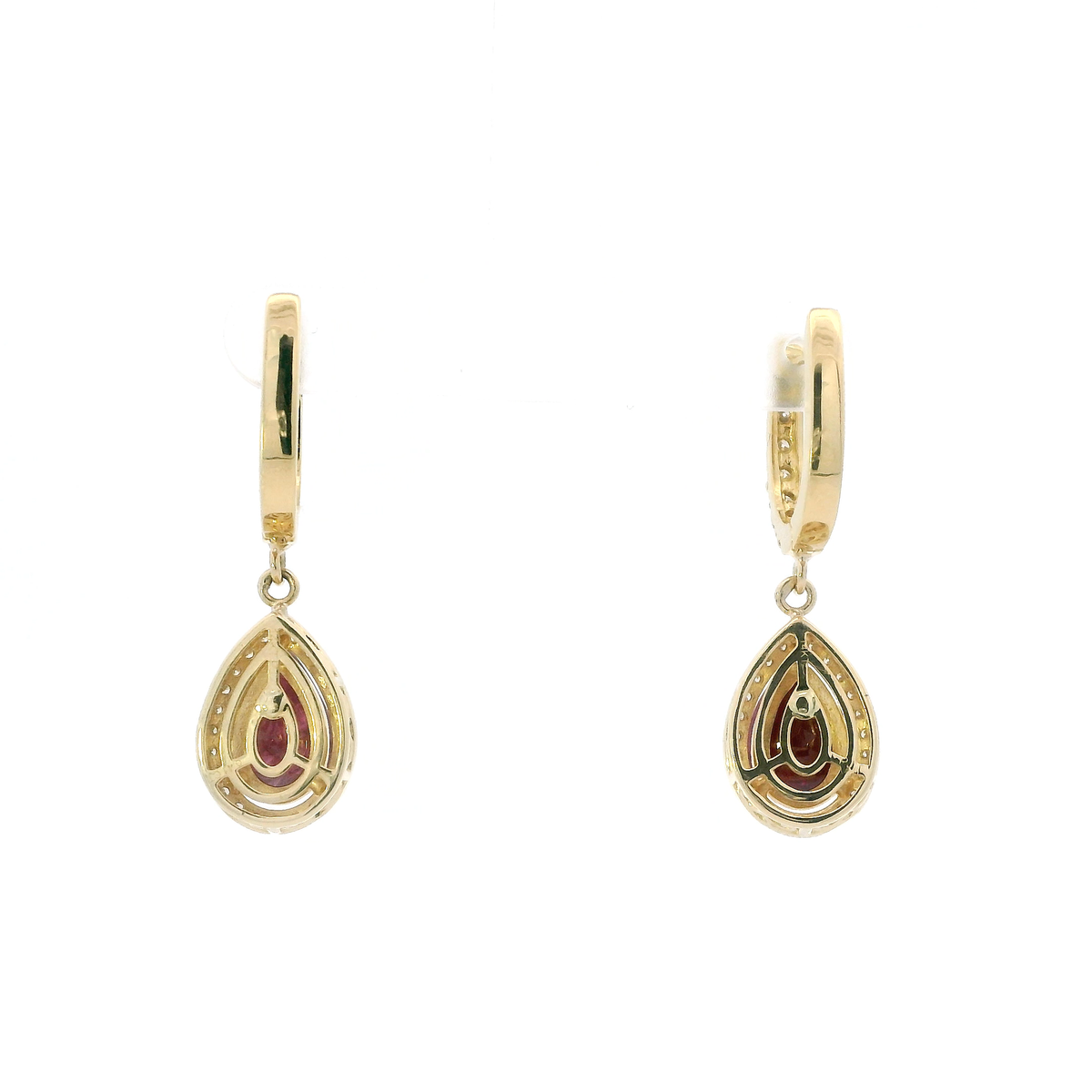 14K Yellow Gold Ruby & Diamond Dangle Earrings - 0.85ct
