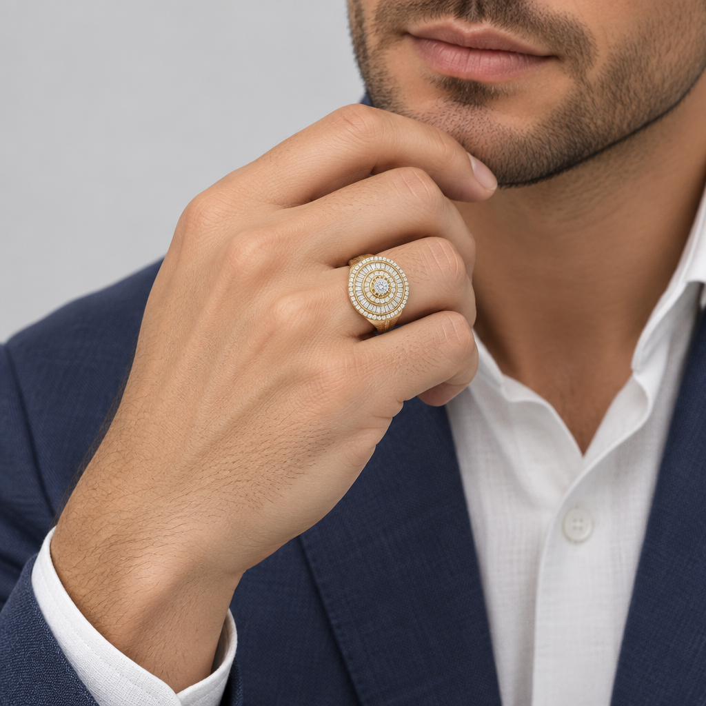 10K Yellow Gold Halo Design Rolex Mens Ring