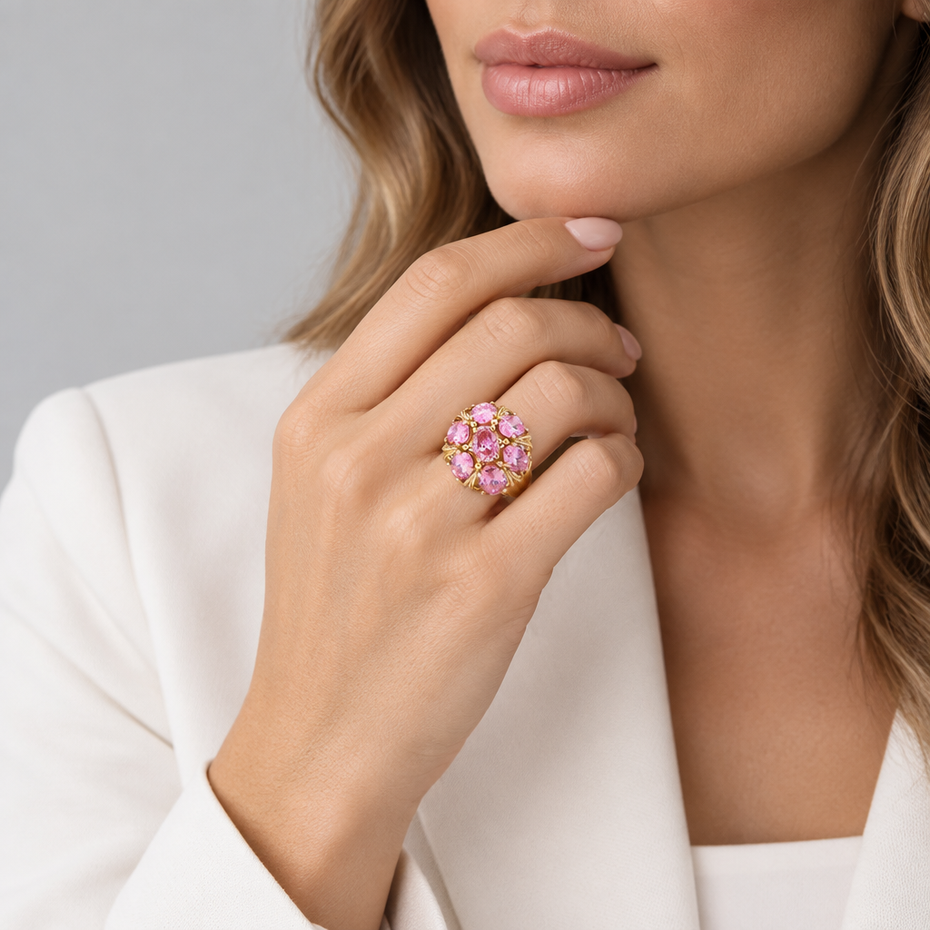 10K Yellow Gold Pink Tourmaline Womens Ring